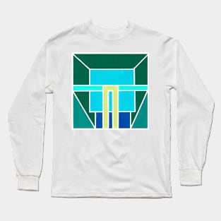 Yellow Blue Green Geometric Abstract Acrylic Painting Long Sleeve T-Shirt